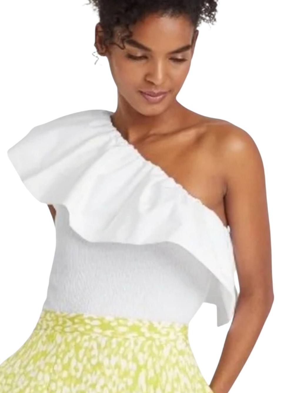 Who What Wear White Ruffle One-Shoulder Knit Top (M) NWT